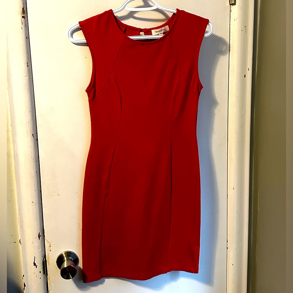 Monteau - mini contour red slip on dress.